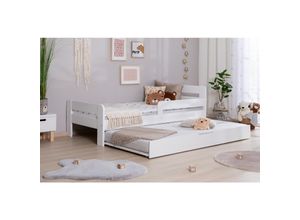 4251105970781 - TiCAA Einzelbett Kinderbett Jugendbett Bennet mit Zusatzbett Rausfallschutz & Lattenrost für Schlafzimmer Kinderzimmer Kiefer Massivholz Bettgestell 90 100  120 x 200 cm