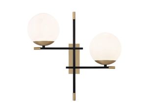 4251110077758 - Wandlampe Applique Schwarz Gold 2 Weiße Kugeln Nostalgia Sx