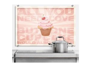 4251111488447 - K&l Wall Art - esg Glasbild Spritzschutz Küche Rosa Muffin Schriftzug You Need Love Cupcake 100x70cm - rosa