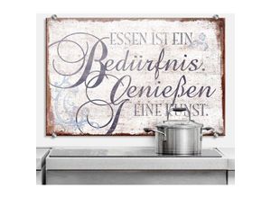 4251111489505 - Glas Spritzschutz Herd Küchenrückwand Vintage Schriftzug Essen Genießen 100x70cm - weiß