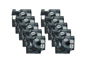 4251123962430 - 10x Schriftband-Kassette kompatibel mit Dymo LabelMaker pc PC2 Etiketten-Drucker 9mm Schwarz auf Weiß - Vhbw