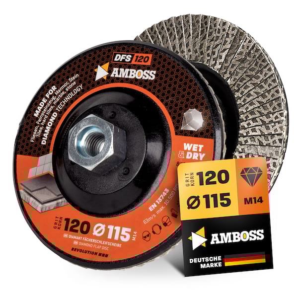 4251128795378 - Amboss Diamant Fächerschleifscheibe 115mm K120 M14
