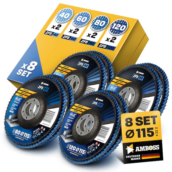 4251128795545 - Amboss Fächerschleifscheibe Set Ø 115 (8 Stck) Korn 40-120