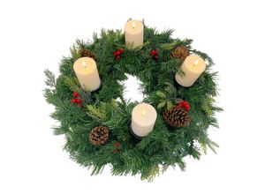 4251131211278 - Künstlicher Adventskranz Ø 60 cm mit 4 LED-Kerzen Flacker-Effekt