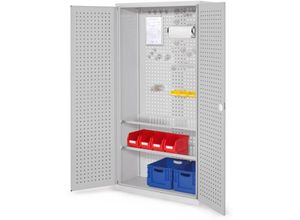 4251142216460 - ®RasterPlan Werkzeugschrank 1950x1000m Modell 5 Tiefe 410mm Lochplattentüren lichtgrau