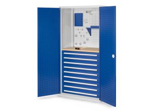 4251142217399 - Systeme ®RasterPlan Schubladenschränke 1950x1000x600mm Lochplattentüren Modell 17 enzianblau