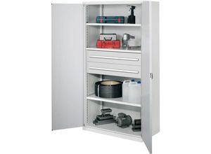 4251142217634 - Schwerlastschrank Vollblechtüren 3 Fachböden 2 Schubl175 mm BxTxH 1000x600x1950 mm ral 7035