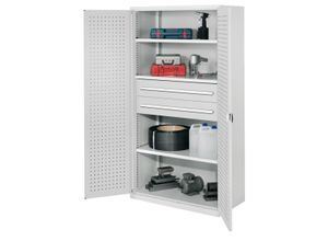 4251142217665 - Systeme Schwerlastschränke ohne Mitteltrennwand 1950x1000x600mm Modell 42 Lochplattentüren lichtgrau