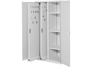 4251142218723 - Schwerlastschrank Vollblechtüren 2 Vertikalauszüge 3 Fachböden BxTxH 1000x600x1950 mm ral 7035