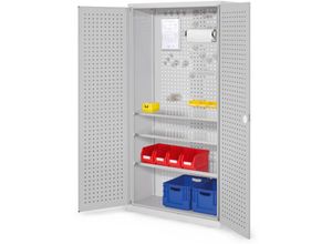 4251142237359 - ®RasterPlan Werkzeugschrank 1950x1000m Modell 6 Tiefe 410mm Lochplattentüren lichtgrau