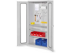 4251142237748 - ®RasterPlan Werkzeugschrank 1950x1000m Modell 6 Tiefe 410mm Sichtfenstertüren lichtgrau