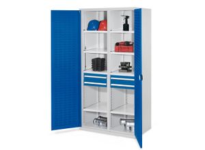 4251142239735 - Systeme Schwerlastschränke mit Mitteltrennwand 1950x1000x600mm Schlitzplattentüren Modell 56 enzianblau
