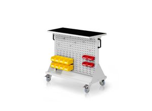 4251142245514 - Systeme RasterMobil® Größe #2 - 1000x930x500mm - 2x Lochplatte 2x Schlitzplatte - Auflageboden aus Stahlblech inkl Riffelgummimatte - lichtgrau