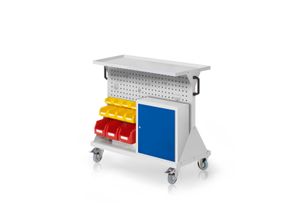 4251142245699 - Systeme RasterMobil® Größe #2 - 1000x930x500mm - 2x Lochplatten 2xSchlitzplatten - 1x Einhängeschrank - Auflageboden aus Stahlblech - lichtgrau