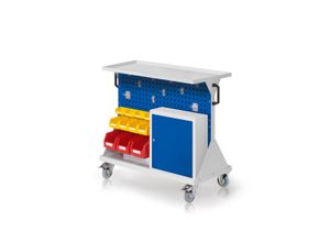 4251142245705 - Systeme RasterMobil® Größe #2 - 1000x930x500mm - 2x Lochplatten 2xSchlitzplatten - 1x Einhängeschrank - Auflageboden aus Stahlblech - enzianblau