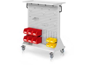 4251142245835 - RasterMobil® mobiler Arbeitsplatzschrank Größe 3 1270x1000x500mm 32-teilig mit Auflageboden aus Stahlblech - lichtgrau