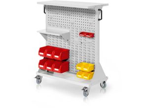 4251142245859 - RasterMobil® mobiler Arbeitsplatzschrank Größe 3 1270x1000x500mm 32-teilig mit Ablageboden aus Stahlblech - lichtgrau