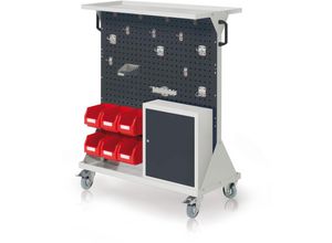 4251142245897 - RasterMobil® mobiler Arbeitsplatzschrank Größe 3 1270x1000x500mm 29-teilig mit Auflageboden aus Stahlblech und Einhängeschrank anthrazitgrau