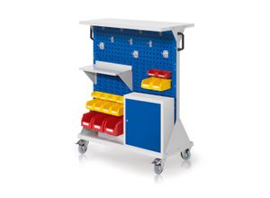 4251142245989 - Systeme RasterMobil® mobiler Arbeitsplatzschrank Größe #3 1270x1000x500mm 34-teilig mit Ablageboden und Einhängeschrank enzianblau