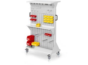 4251142246160 - RasterMobil® mobiler Arbeitsplatzschrank Größe 4 1580x1000x500mm 2x Lochplatte 6x Schlitzplatte 51-teilig mit Ablageboden lichtgrau