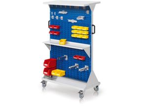 4251142246177 - RasterMobil® mobiler Arbeitsplatzschrank Größe 4 1580x1000x500mm 2x Lochplatte 6x Schlitzplatte 51-teilig mit Ablageboden enzianblau