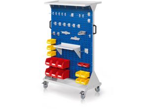 4251142246238 - RasterMobil® mobiler Arbeitsplatzschrank Größe 4 1580x1000x500mm 4x Lochplatte 4x Schlitzplatte 54-teilig mit Auflageboden enzianblau