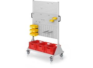 4251142246856 - RasterMobil® mobiler Arbeitsplatzschrank Größe 4 1580x1000x500mm 4 Lochplatten 2 Schlitzplatten 31-teilig lichtgrau