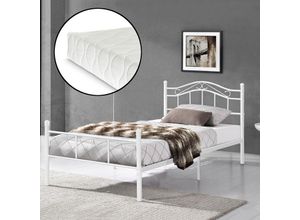 4251155574137 - [encasa] - Metallbett Florenz 90x200 cm mit Kaltschaummatratze Weiß encasa - Weiß