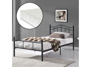 4251155574250 - Metallbett Florenz 90x200 cm mit Kaltschaummatratze Schwarz encasa - Schwarz