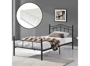 4251155574274 - [encasa] - Metallbett Florenz 120x200 cm mit Kaltschaummatratze Schwarz encasa - Schwarz