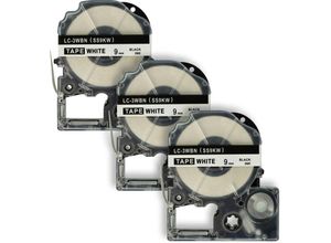 4251156509565 - Vhbw - 3 x Kassette Patronen Schriftband 9mm kompatibel mit Epson Prifia OK200 OK300 OK500P OK720 OK900P Ersatz für LC-3WBN SS9KW