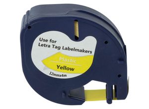 4251156559393 - Vhbw - Schriftband-Kassette kompatibel mit Dymo LetraTag Plus LT-100H LT-100T xm 2000 Etiketten-Drucker 12mm Schwarz auf Gelb