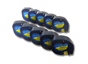 4251156559430 - 10x Schriftband-Kassette kompatibel mit Dymo LetraTag Plus LT-100H LT-100T xm 2000 Etiketten-Drucker 12mm Schwarz auf Gelb - Vhbw