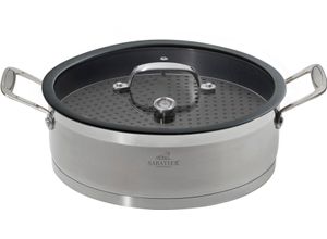 4251170701952 - Servierpfanne SABATIER INTERNATIONAL Aromadampfgarer Pfannen Gr Ø 28 cm + Höhe 15 cm silberfarben (silber) Servierpfannen Teflon™ Anti Haft Beschichtung Induktion Ø 28 cm