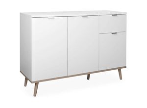 4251182708499 - - Kommode Sideboard Anrichte mit Massivholz Weiß   Eiche Nb göteborg 120 x 85 cm