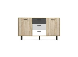 4251182708659 - Iperbriko - Sideboard 2 Türen 3 Schubladen Farbe Eiche grau 160x35xh86 cm