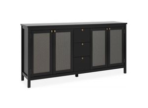 4251182715053 - Sideboard mit 4 Türen und 3 Schubladen schwarz und Rohrgeflecht L180 cm - Krakow