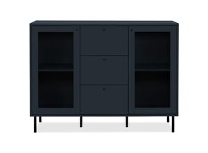 4251182716265 - Calicosy - Buffet 3 Schubladen 2 Glastüren Marineblau L120 cm - bogota