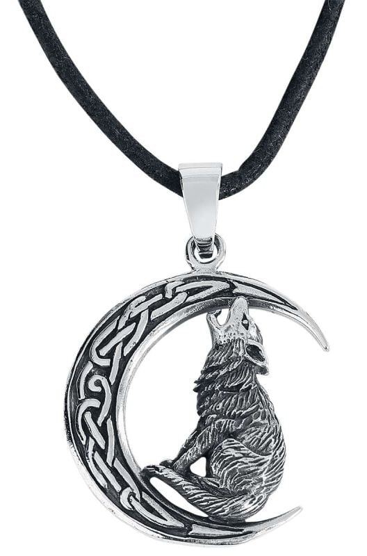 4251189268606 - Howling Wolf in Moon Halskette schwarz silberfarben