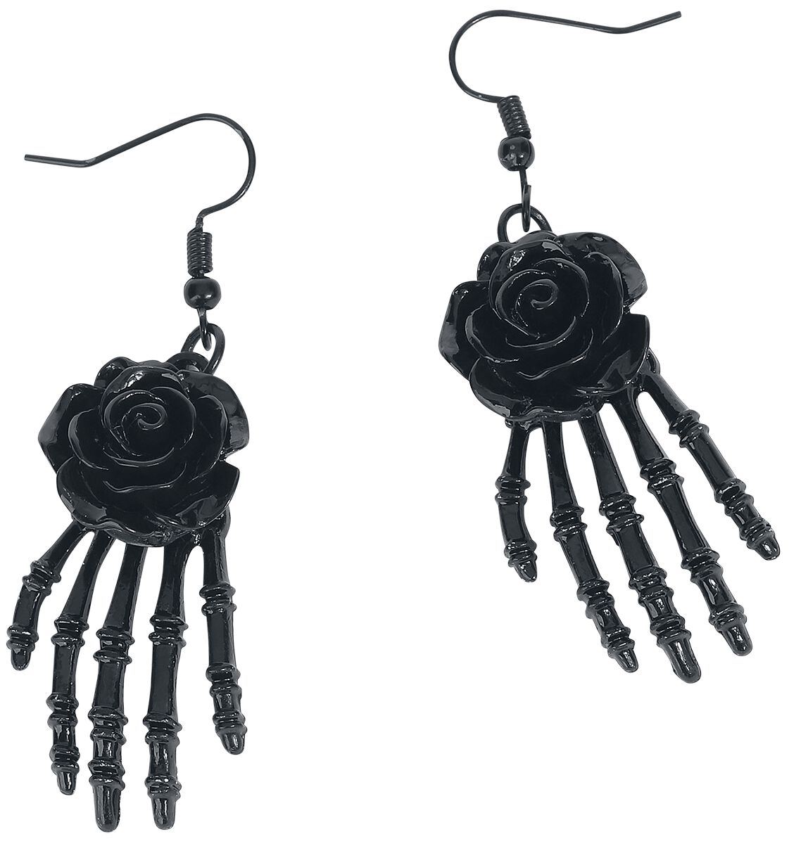 4251189275642 - Black Rose on Skeletal Hand Ohrhänger schwarz