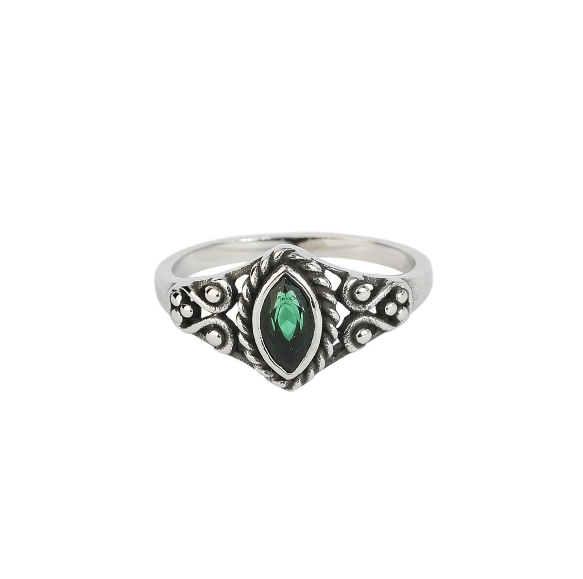 4251189277639 - Green Navette Ring silberfarben