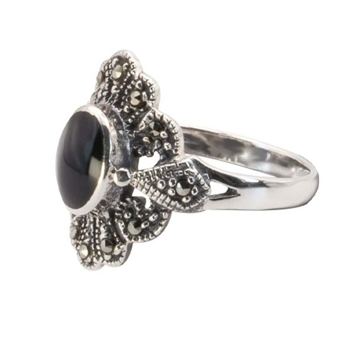 4251189279688 - Black Marcasite Ring schwarz silberfarben