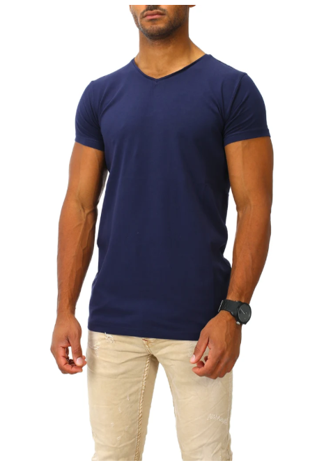 4251206240691 - Basic-T-Shirt für Männer - Hoher V-Ausschnitt - Marineblau - Größe XXL