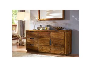 4251213504557 - Massivmoebel24 - Sideboard Sheesham 150x45x75 walnuss lackiert duke 126 - dunkelbraun