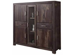 4251213510312 - Massivmoebel24 - Highboard Sheesham 145x42x140 grau lackiert metro polis 107 - grau