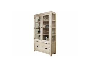 4251213513573 - Massivmoebel24de - Vitrine Akazie 110x45x200 white stone getüncht nature white 65 - beige