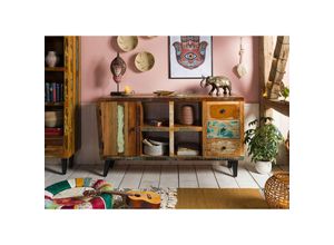 4251213520274 - Massivmoebel24 - Sideboard Altholz 150x40x86 mehrfarbig lackiert sixties 101 - mehrfarbig