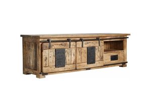 4251213535957 - Massivmoebel24 - TV-Board Mango 160x45x50 natur lackiert railway 101 - natur