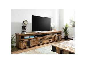 4251213563493 - Massivmoebel24 - TV-Board Mango 260x50x60 natur lackiert railway 155 - natur