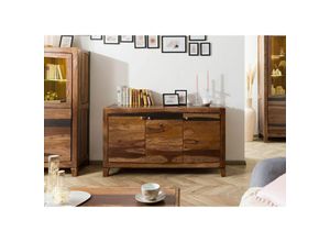 4251213571597 - Massivmoebel24 - Sideboard Sheesham 140x45x80 dunkelbraun lackiert ancona 221 - dunkelbraun